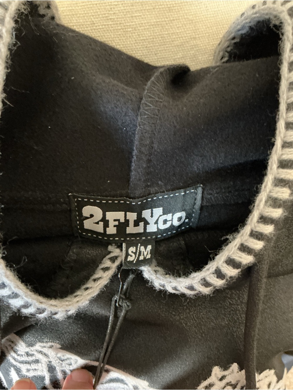 Black Leather Look Hoodie with Cream Western Graphic - Picture 3 of 5